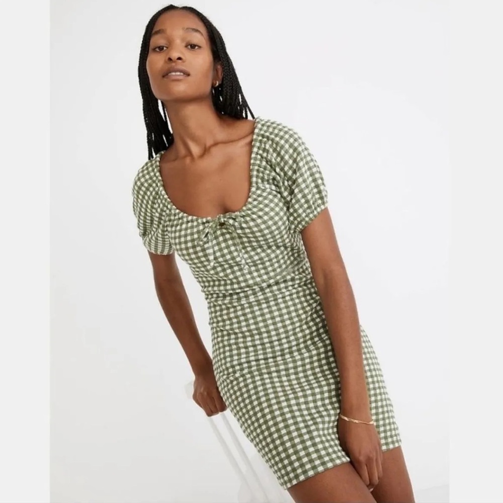 Madewell Green Gingham Mini Dress